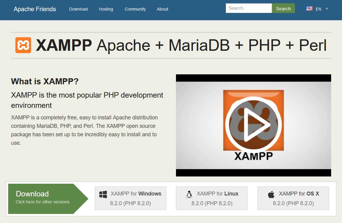 Click XAMPP for Windows/Mac on the homepage.